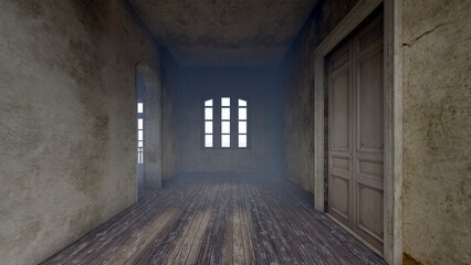 abandoned villa 3d render liminal space
