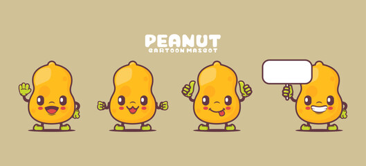 Peanut cartoon mascot. plant vector illustration