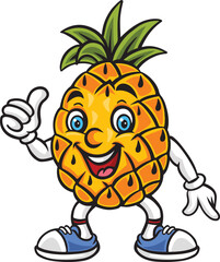 Pineapple fruit mascot cartoon giving a thumbs up