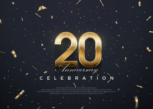 20th anniversary celebration, vector 3d design with luxury and shiny gold.