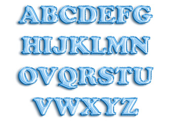 Full English alphabet of sky blue color inflatable balloon isolated on transparent background