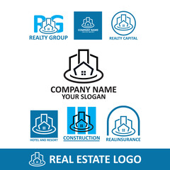 SIMPLE REALTY LOGO, silhouette of abstract houssse and building vector illustrations
