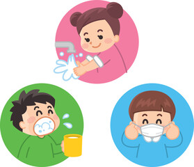 感染症対策アイコン　手洗い　うがい　マスク着用