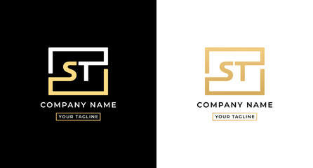 Obraz premium ST logo letter or ST letter logo vector on white and black background. ST letter logo with go concept. Elegant gold colored ST letter logo. Suitable for company logos with the initials S And W.