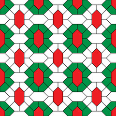 Red diamond shape and diagonal line pattern on white background. Linked diagonal line and hexagon shape. Red lattice pattern on white background. Abstract maze backdrop.