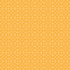 White square and diagonal line pattern on orange background. Linked diagonal line on square and octagon shape. White lattice pattern on orange background. Abstract maze backdrop.