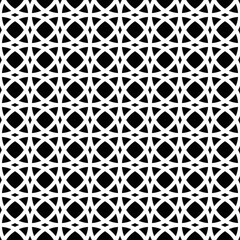 White circle interlaced pattern on black background. White interlocking pattern on black backdrop.
