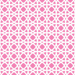 White circle interlaced pattern on pink background. White interlocking pattern on a pink backdrop.