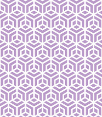 White hexagon shape on purple background.