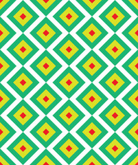 Green and red diagonal square pattern. Yellow and green stripes pattern on white background. Colorful diagonal wallpaper. Abstract background.