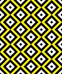 Black and white diagonal square pattern. Black and white stripes pattern on yellow background. Colorful diagonal wallpaper. Abstract background.