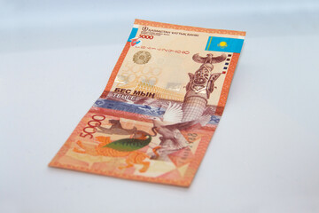 Five thousand tenge banknote close-up. Paper currency tenge.