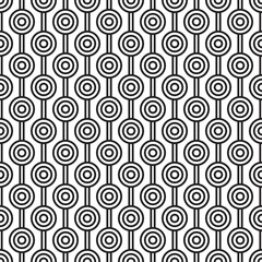 Black maze circle and white line pattern on white background. Colorful seamless interlocking circle pattern on white backdrop.