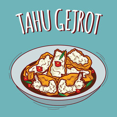 Tahu gejrot illustration Indonesian food with cartoon style