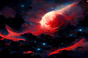 The Rising of a Red Nebula, Generated by AI Technology