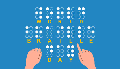 World braille day. Alphabet for blind, reading braille code signs. 4 January Flat vector symbol.