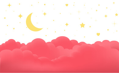 Obraz na płótnie Canvas Red Sky Clouds with moon and stars shiny, Valentines day beautiful background design