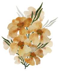 Bouquet of wild flowers. Watercolor yellow floral template
