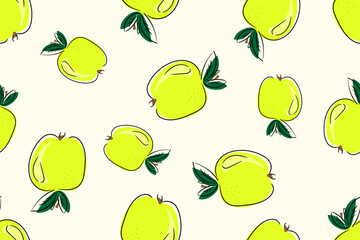 Green Apple seamless pattern. Cartoon Vector illustration.