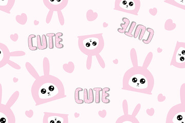 Seamless pattern cute rabbit. Hand drawn bunny, print design rabbit background. Pink print design textile for Kids fashion.