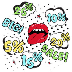 Sale exploding sign and Sexy female mouth