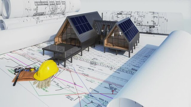 Bauplanung an einem energieeffizienten Mehrzweckgeb&auml;ude ausgestattet mit einer Fotovoltaikanlage - 3D Camera Animation