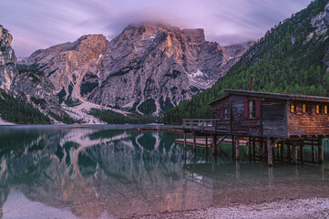 Lago di Braies lake in Italy Dolomites, Mountains
