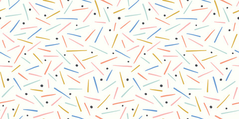 Abstract vector background pattern banner. Seamless repeat border texture design of random hand drawn lines and dots. 