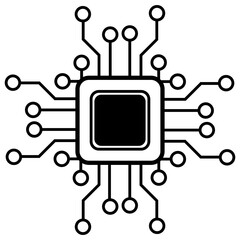 Silhouette of simple schematic chip or component for microcircuits isolated on white background. Technical clipart. Vector.