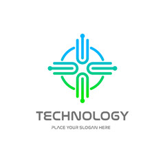 Health technology vector logo template. This design with medical symbol with dot icon. Suitable for hospital, doctor, care, cure.