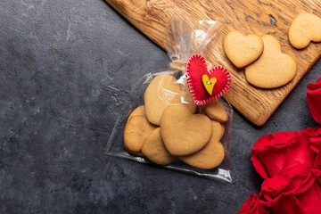Valentines day card with cookies and rose flowers