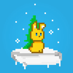 Pixel cute bright rabbit snow