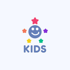 A face logo and five colorful stars suitable for the children's entertainment industry.