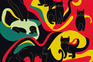 Neon colors on a black background Cats vector illustration