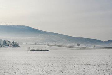 Mariastein, Metzerlen, Winterlandschaft, Winter, Dorf, Landwirtschaft, Felder, Wanderweg, Kloster, Klosterkirche, Metzerlen-Mariastein, Schnee, Eis, Nebel, Winterspaziergang, Schweiz