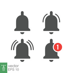 Message bell icon set. Simple flat style. Alert ringing, notice, notification, doorbell symbol for social media, subscriber alarm concept. Vector illustration isolated on white background. EPS 10.