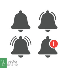 Message bell icon set. Simple flat style. Alert ringing, notice, notification, doorbell symbol for social media, subscriber alarm concept. Vector illustration isolated on white background. EPS 10.