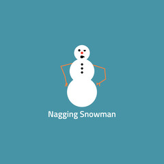 Tall snowman logo with a nagging expression.