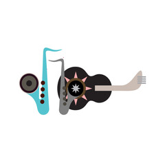 two trumpets and one guitar ,cartoon ,vector illustration