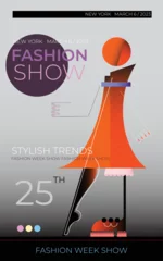 Deurstickers Modeshow of modeweek vector ontwerpsjabloon. Abstract beeld van een modieuze vrouw die op de catwalk loopt. ©  danjazzia