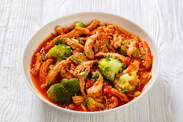 slow-cooked shredded chicken breast stew, top view