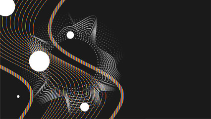 Abstract Black Background with Progressive Broken Color Line Curves and Circle Flowing