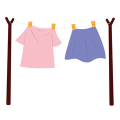 Clothesline with clothes vector illustration in flat color design