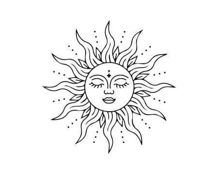 Celestial Sun Illustration, Vector Design for Fashion and Poster Prints, Tattoo Design, Sticker, Icon