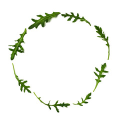 Pattern from arugula in round frame isolated
