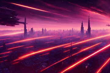 Fototapeta na wymiar Beautiful anime Coruscant city Painting, Fantasy, Star Wars