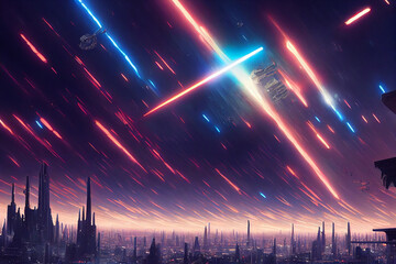 Fototapeta premium Beautiful anime Coruscant city Painting, Fantasy, Star Wars