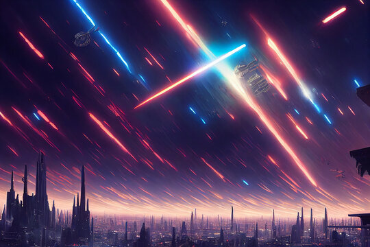 Beautiful anime Coruscant city Painting, Fantasy, Star Wars