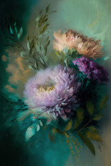 Flowers oil painting. Abstract floral design for prints, postcards or wallpaper. AI