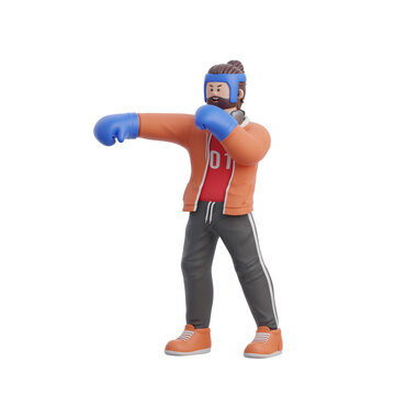 3D Rendering Man doing Boxing